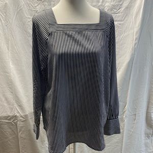 ANN TAYLOR NWOT square neck, long sleeve , black and white stripes blouse size M